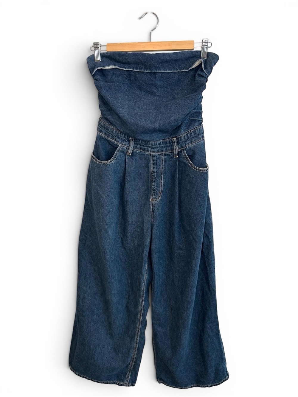 We The Free by Free People strapless denim jumpsuit with a relaxed, boho vibe.